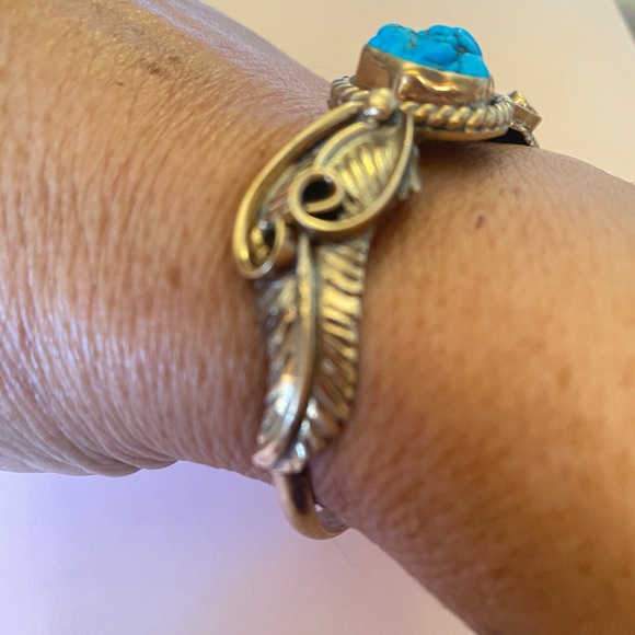 Turquoise/Brass Cuff Native 7” 1” Opening - Picture 2 of 4